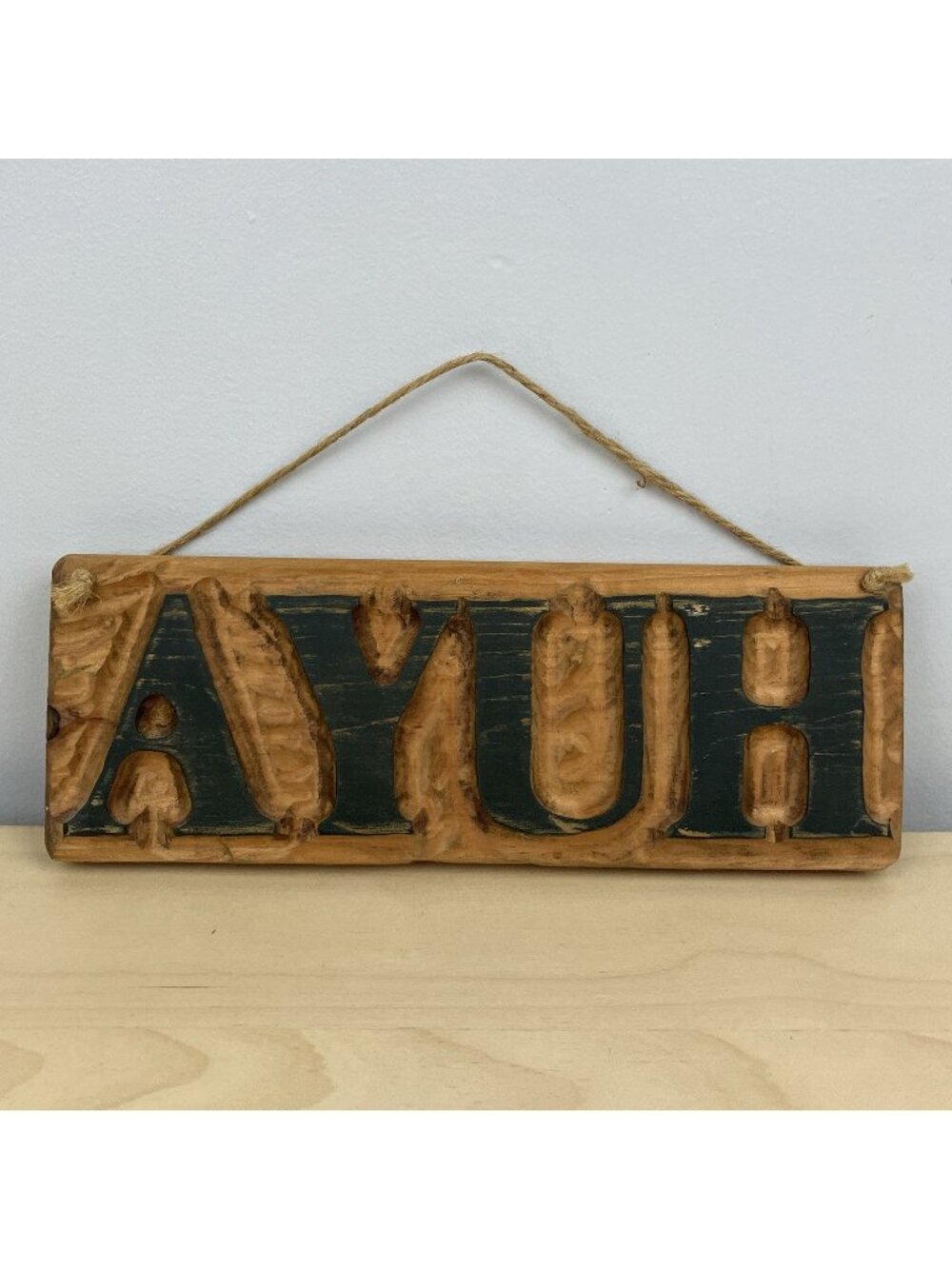 AYUH Maine Wood Carved Hanging Sign Decoration Camp Cabin 10x3.5”